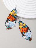 Bohemian Earrings for Women Long Bead Earring Handmade Weaving Statement Dangle Ear Studs With Oil Painting Style - Charlie Dolly