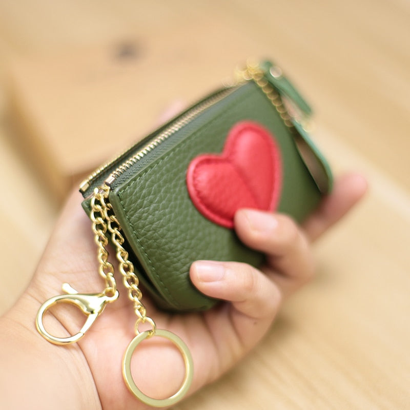 2022 Genuin Leather Heart Coin Purse Women Key Holder Ladies Cute Heart Patch Small Pouch Key Holder Leather Coin Wallet Purse - Charlie Dolly