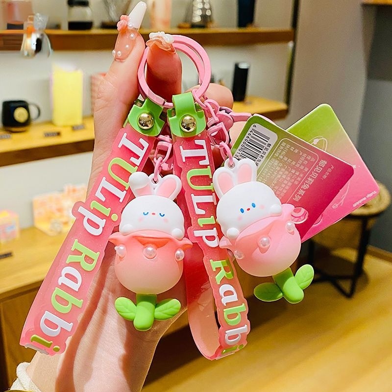 A-Z Letter Women's Cartoon Rabbit Keychain Cute Enamel Rabbit Carrot Car Bag Pendant Accessories Gift - Charlie Dolly