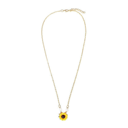 Delysia King Women Cute Holidays Leisure Time Sunflower Necklace Student Campus Pearl Romantic Resin Personality Pendant