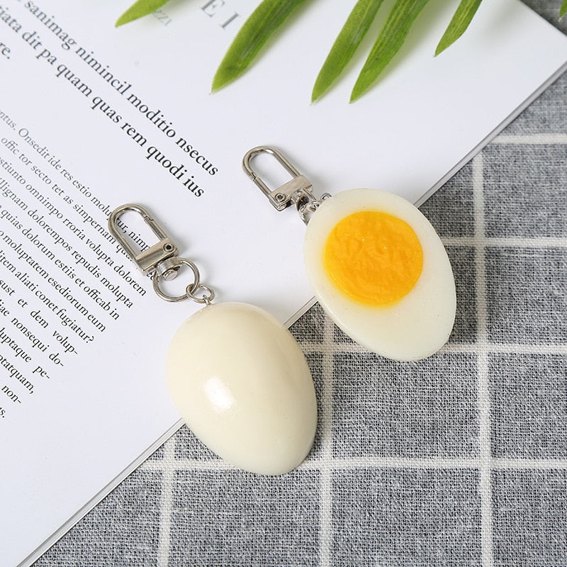 Funny Simulation Egg Food Keychain Keyring For Women Men Gift Creative Boiled Egg Car Key Airpods Box Bag Charms Trinket Jewelry - Charlie Dolly