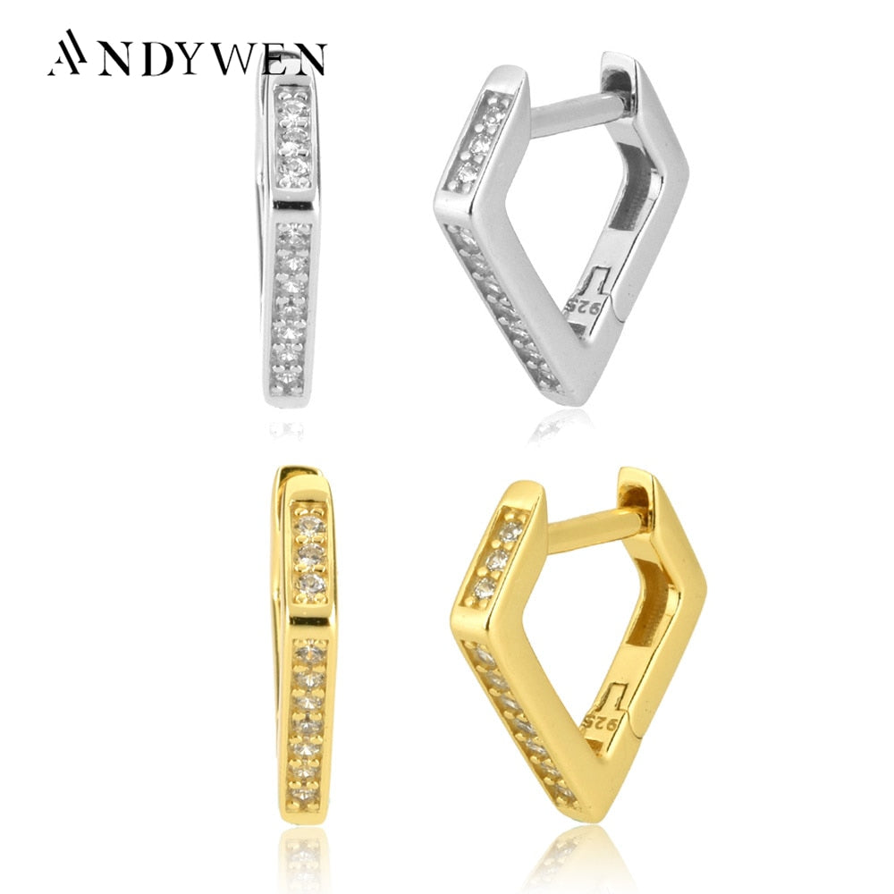 ANDYWEN 925 Sterling Silver Rhombus Triangle Zircon CZ Crystal Huggies Hoops 2021 Piercing Luxury Pendiente Jewelry Rock Punk - Charlie Dolly
