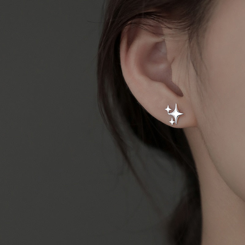 VENTFILLE 925 Stamp Silver Gold Color Star Stud Earrings Women Girl Gift Cute Banquet Asymmetry Jewelry Dropshipping Wholesale - Charlie Dolly