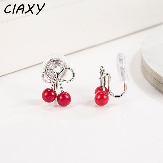 CIAXY Silver Color Cute Simulation Red Cherry Earrings for Women Girl Student Fruit 1Pair Earring Gift aretes de mujer - Charlie Dolly