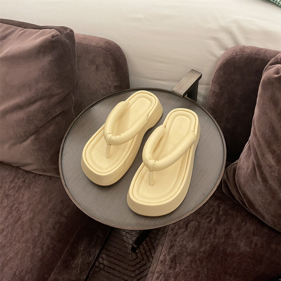 FAFA Slippers Female Summer Outside Wear 2023 New Thick Bottom Clip Toe Sandals Fashion Cream Bread Bubble Slippers Flip-flops - Charlie Dolly