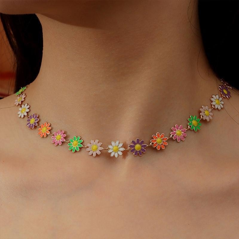 Fashion Sunflower Daisy Necklace for Women Multicolor Clavicle Chain Choker Necklace Wedding Party Bohemian Neck Chain Jewelry - Charlie Dolly