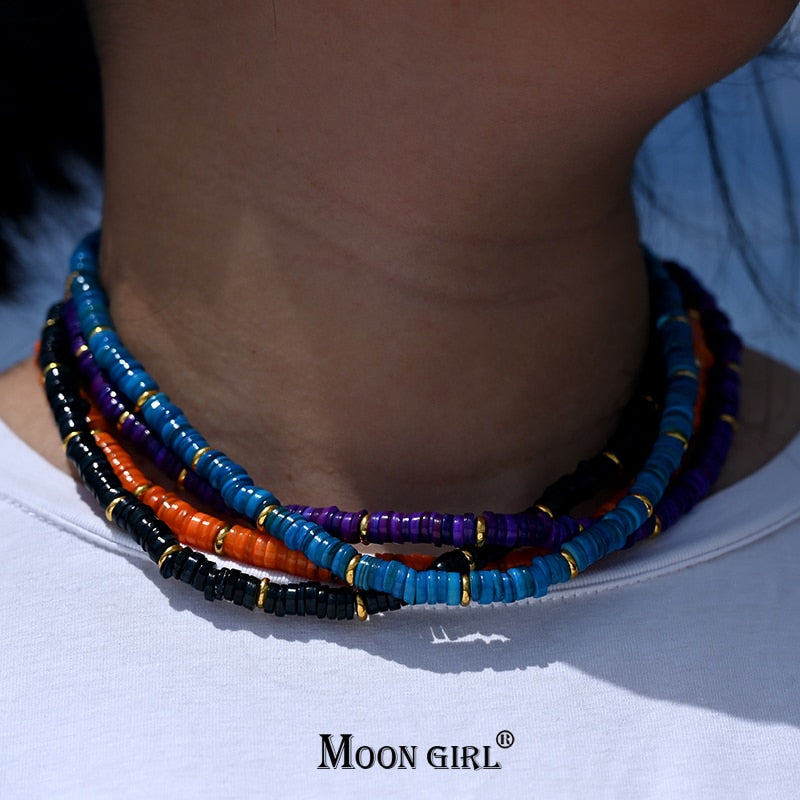 Mother of Pearl Choker Natural Shell Beads Necklace for Women Stainless Steel Clasp Exquisite Bijoux Femme MOON GIRL Design - Charlie Dolly