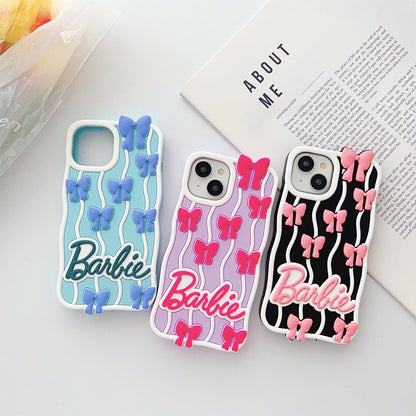 Barbie Bow Knot Iphone14Promax Protective Case Fashion Women 3D Silicone Soft Phone Holder Y2K Girls Smartphone Shell Accessory