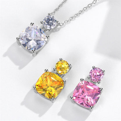 925 Sterling Silver Colored Crystal Necklace Light 9MM Cushion Crystal Pendants Necklace for Women Girl Elegant Classic Jewelry