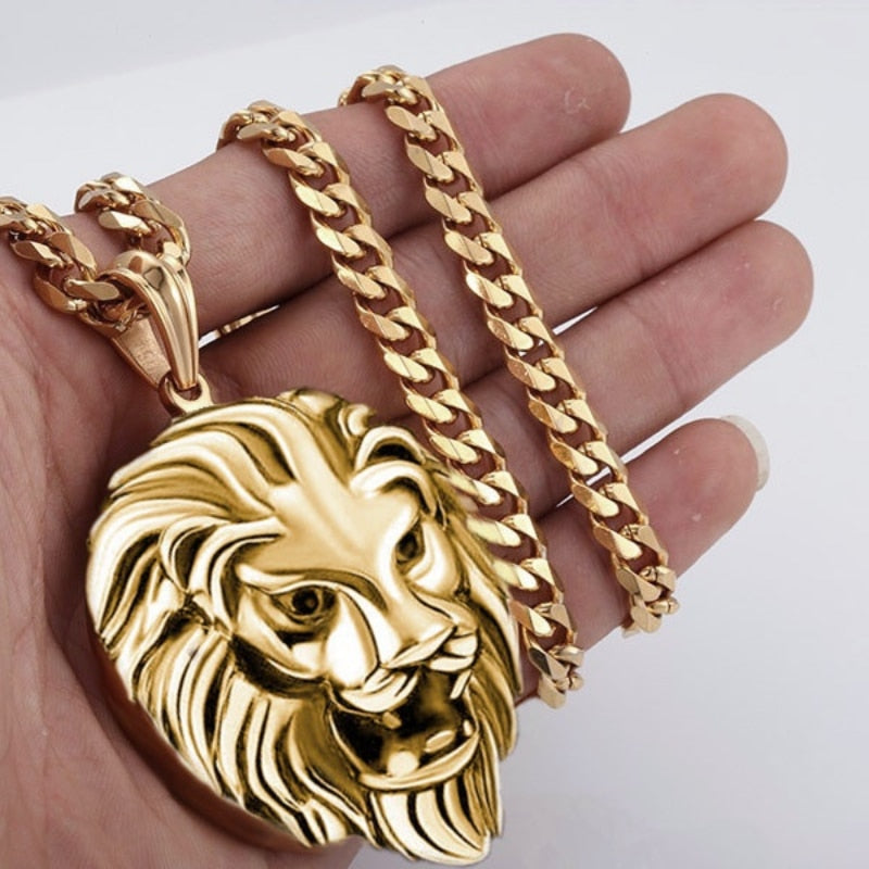 Fashion Rust Steel Lion Head Animal Necklace Hip Hop Necklace for Men Stainless Steel Jewelry Halloween Party Anniversary Gift - Charlie Dolly