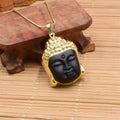 Religious Chinese Style Beliefs Buddhist Buddha Head Pendant Necklace Obsidian Buddha Copper Gold-plated Box Chain Necklace - Charlie Dolly