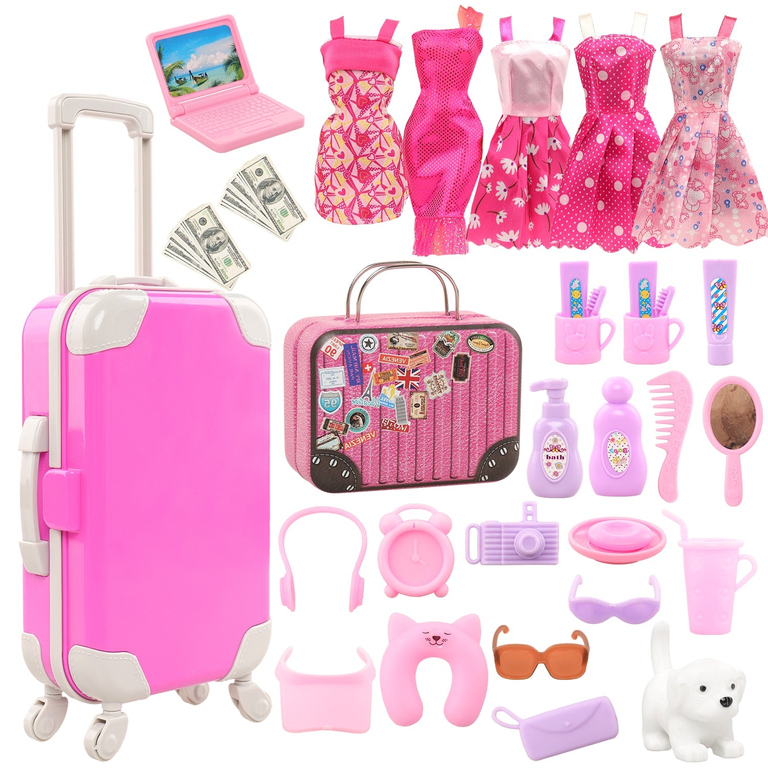 Doll Accessories Clothes Jewelry Luggage Suitcase Dollar Mini Plastic Toiletries Computer for 11.5 inch Barbiees BJD Glasses Toy - Charlie Dolly