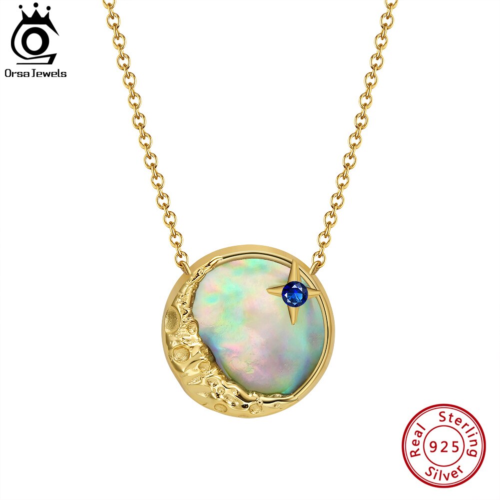 ORSA JEWELS 925 Sterling Silver Natural Abalone Shell Pendant with Unique AAAA Cubic Zirconia Necklace Jewelry for Women SN308 - Charlie Dolly