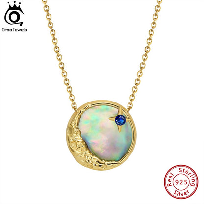 ORSA JEWELS 925 Sterling Silver Natural Abalone Shell Pendant with Unique AAAA Cubic Zirconia Necklace Jewelry for Women SN308