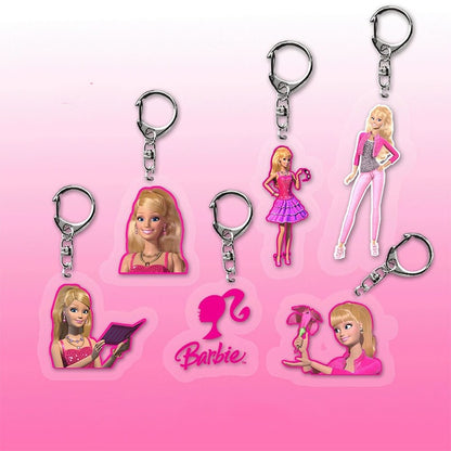 Barbie Kawaii Retro Keychain Anime Fashion Doll Acrylic Key Chain Girls Cartoon Bag Pendant Keyring Jewelry Accessories Gift Toy