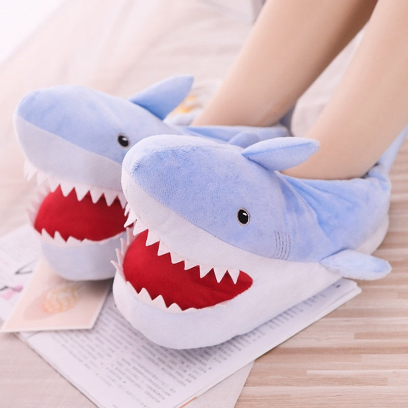 Cute Shark Shape House Women Cotton Slippers Autumn Winter Warm Indoor Floor Girls Shoes Cartoon Ladies Fluffy Slides Onesize - Charlie Dolly