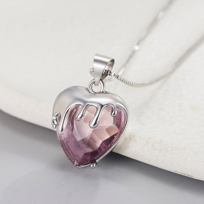 KOFSAC Shiny Romantic Crystal Melt Love Heart Pendant Necklace For Women 925 Silver Jewelry Girl Birthday Gift