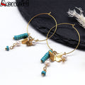 Boho Butterfly Pearl Tassel Hoop Earrings for Women Stainless Steel Blue Bead Dangle Earring Kpop Party Jewelry Gift - Charlie Dolly