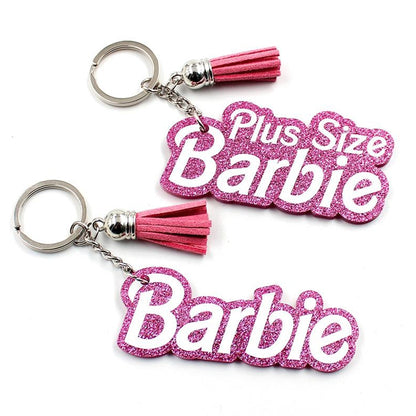 Kawaii Pink Barbie Keychain Cute Cosplay Barbie Letter Tassel Acrylic Pendant Keyring Car Backpack Keyholder Jewelry Accessories