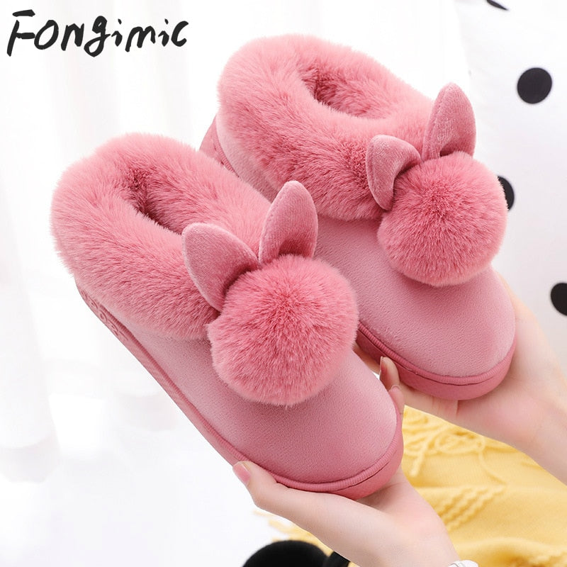 FONGIMIC Slippers For Women Winter Warm Cotton Slippers Ladies Winter Velvet Home Floor Thick Bottom Cartoon House leisure Shoes - Charlie Dolly