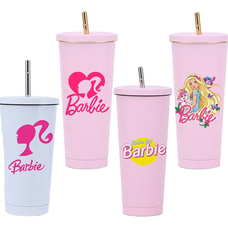 New 500/750Ml Kawaii Barbie Stainless Steel Straw Cup Anime Portable Large Capacity Insulation Cold Coffee Mug Water Bottle Gift - Charlie Dolly