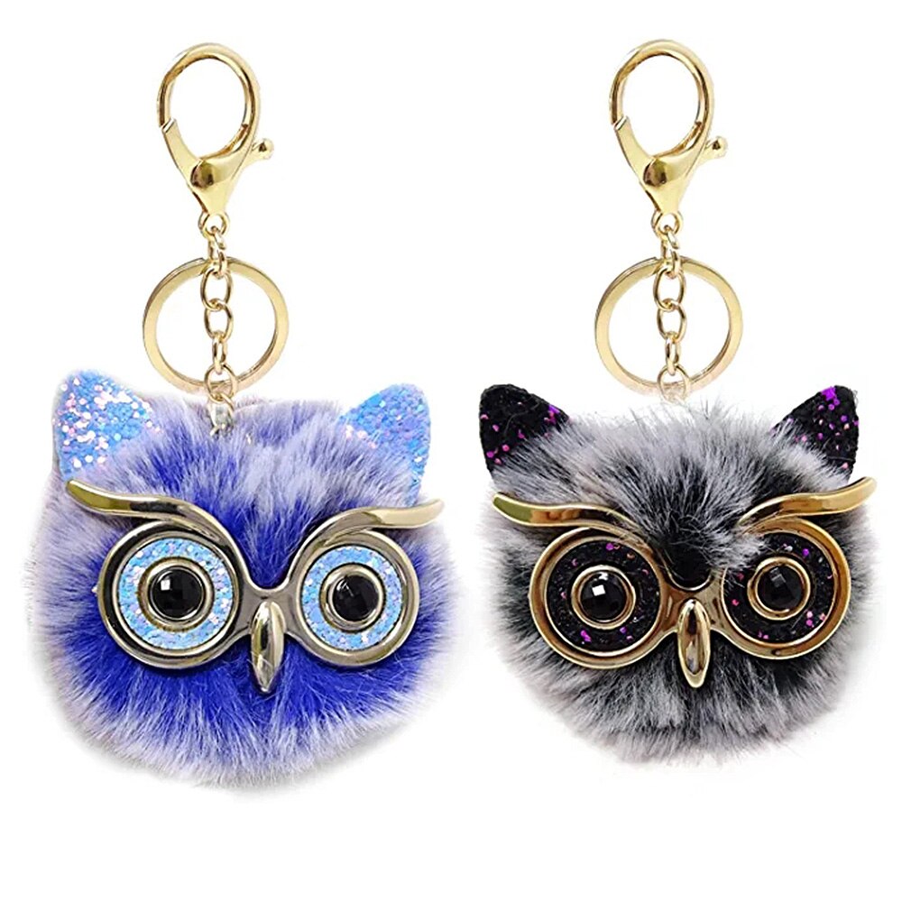 Cartoon Plush Owl Keychain With Sequin Girls Backpack Ornaments Fashion Soft Fluffy Pompom Animal Key Rings For Ladies Gifts - Charlie Dolly