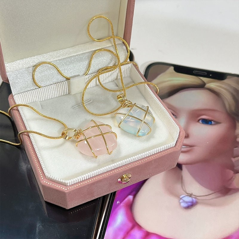 2022 Fashion Opal Heart Necklace Castle Necklace For Woman Girls Rose Quartz Barbie Necklace Jewelry Accessories Gift