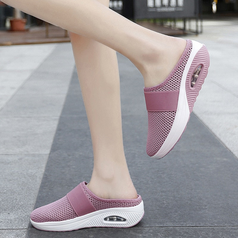 Air Cushion Slip-On Women Walking Shoes Orthopedic Diabetic Ladies Platform Mules Mesh Slippers Wedge Female Sneaker - Charlie Dolly