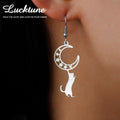 Lucktune Crescent Moon Cat Drop Earrings Stainless Steel Cute Kitten Animal Earrings for Women 2023 Goth Jewelry Birthday Gift - Charlie Dolly