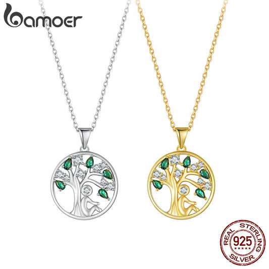 BAMOER 925 Sterling Silver Tree of Life Necklace for Women, 14K Gold Plated Lucky Tree Pendant Necklaces Jewelry for Girlfriend