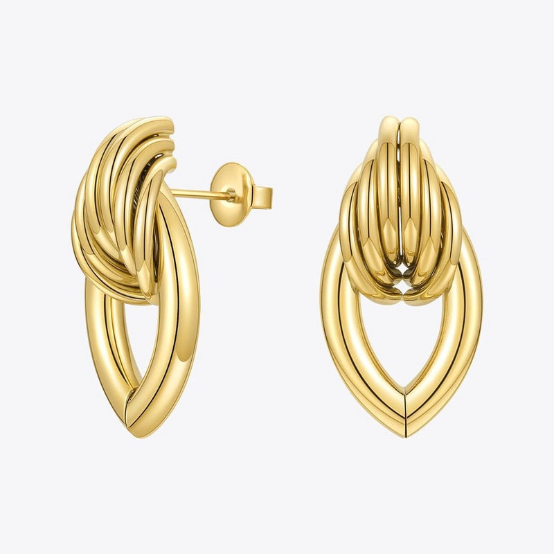 ENFASHION Hollow Water Stud Earrings For Women Gold Color Piercing Earings Stainless Steel Fashion Jewelry Gift Kolczyki E201214