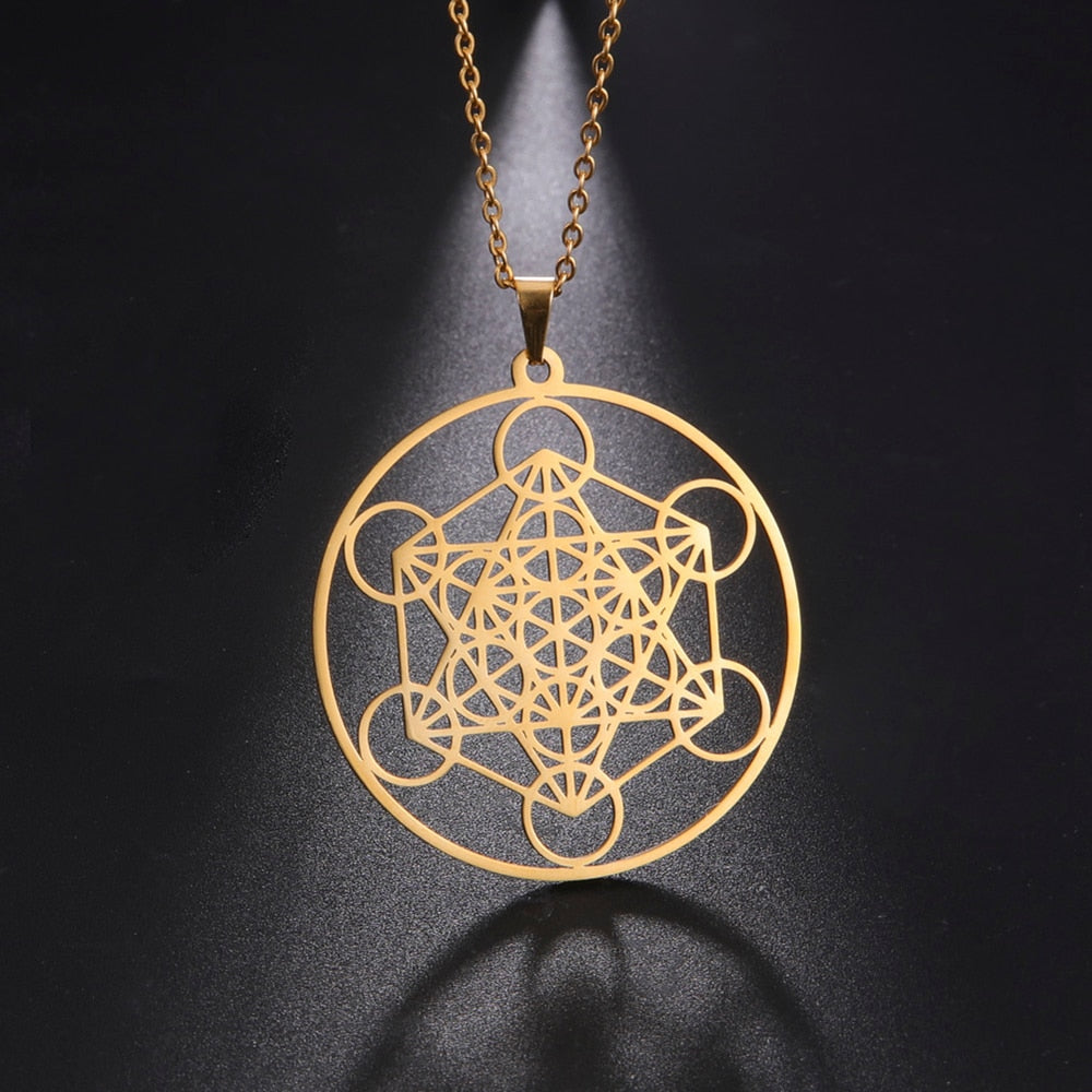 Stainless Steel Angel Seal Archangel Metatron Necklace Women Men Geometric The Secrets of the Kabbalists Garden Solomon Jewelry - Charlie Dolly