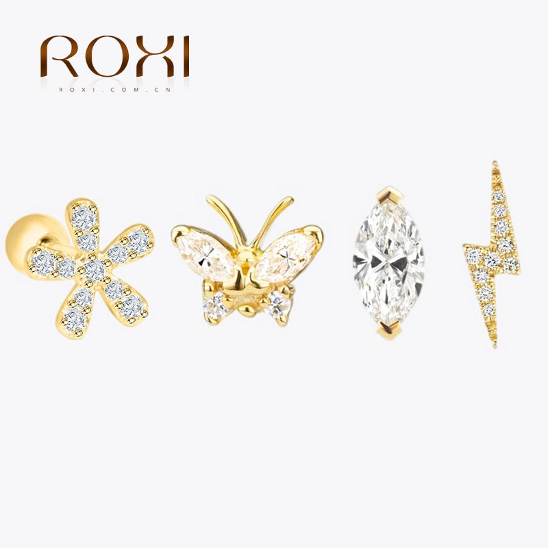 ROXI Flower Lightning Butterfly Cross Symbol Crown Eye Stud Earrings for Women Piercing Earrings Silver 925 Jewelry Pendientes - Charlie Dolly