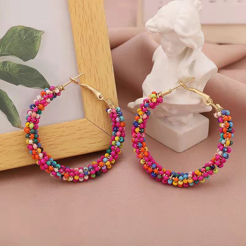 Exaggerate Bohemia Hoop Earring Colorful Beaded Fashion Women Hoops Trendy Big Beads Earring Boho Statement Jewelry Wholesale - Charlie Dolly