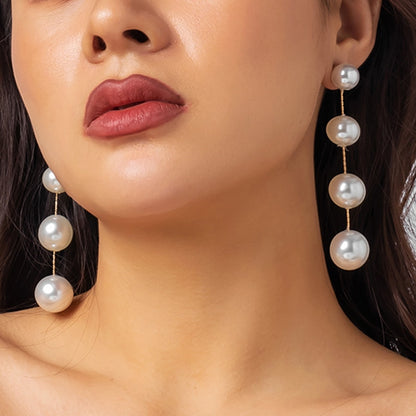 Ingemark Kpop Simulation Pearl Long Tassel Drop Earrings for Women Wedding Bridal Vintage Bead Dangle Earrings Jewelry Gift