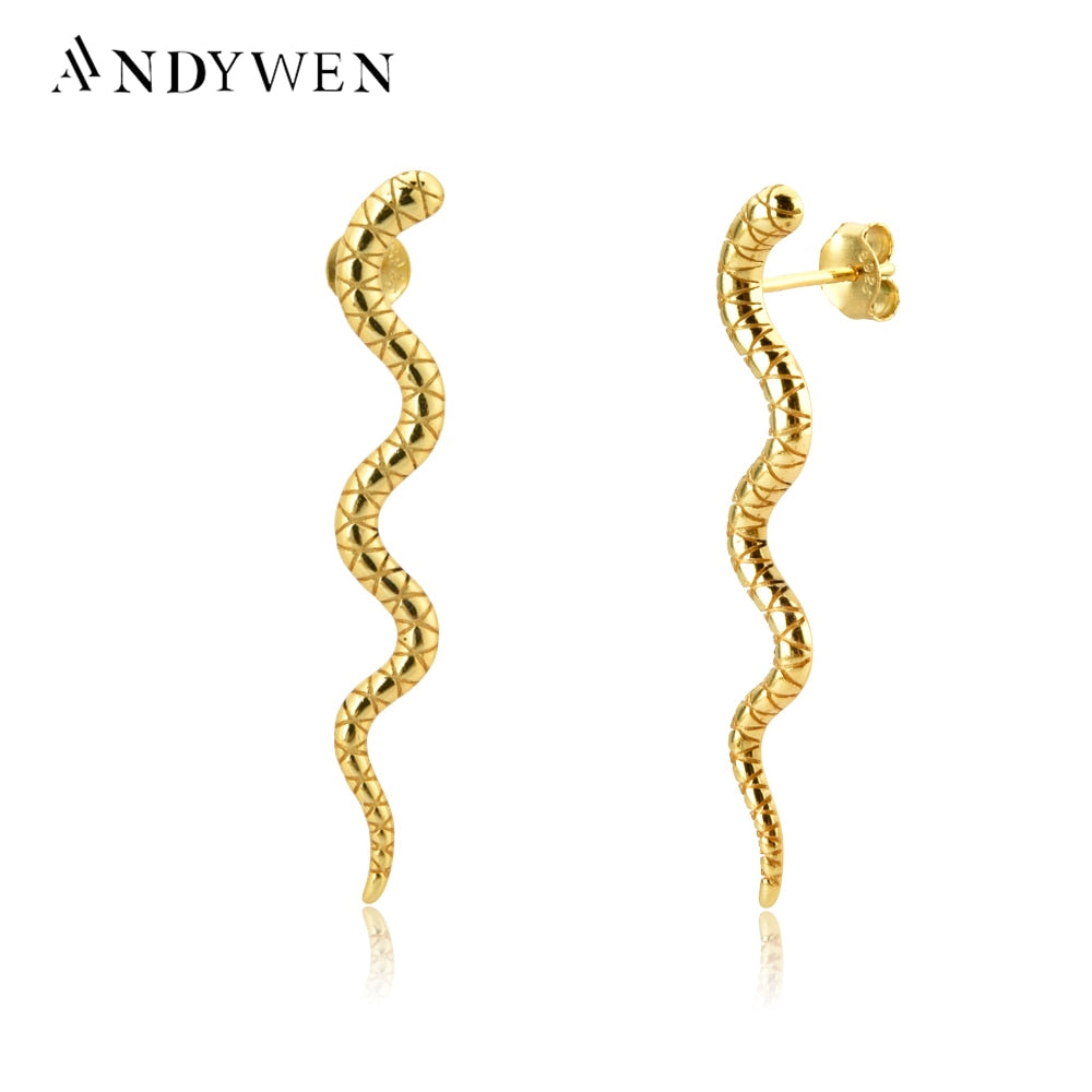 ANDYWEN 925 Sterling Silver Gold Long Line 40cm Vivid Snake Stud Earring BoA Piercing Ohrringe Pendiente 2020 Fine Jewelry - Charlie Dolly
