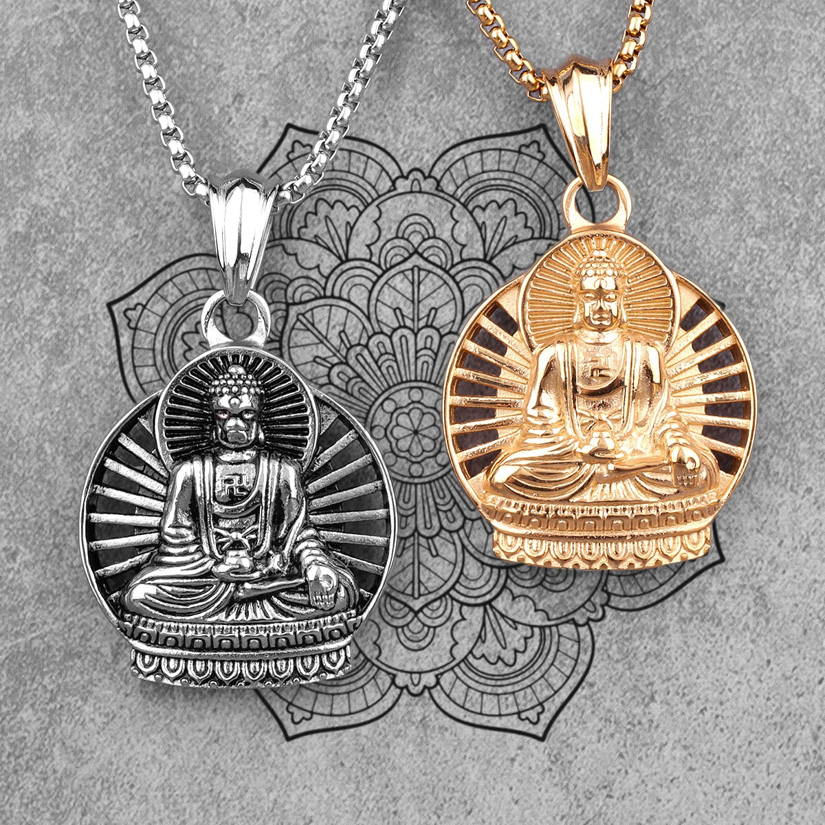 Buddhism Buddha Gold Silver Color Sainless Steel Men Necklace Pendant Chain for Boyfriend Male Jewelry Creativity Gift Wholesale - Charlie Dolly
