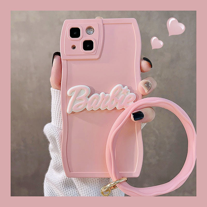 Kawaii Pink Barbie Letter Iphone 14 Mobile Phone Case Anime Cartoon Cute 11 12 13 Pro Max Fashion Frosted Soft Protective Cover