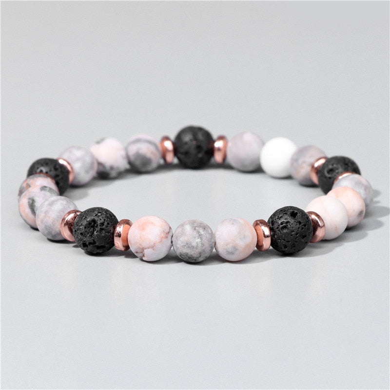 Natural Pink Zebra Stone Beads Bracelet 8mm Lava Volcanic Beaded Charm Bracelet Yoga Jewelry for Women Men Friendship Bracelet - Charlie Dolly