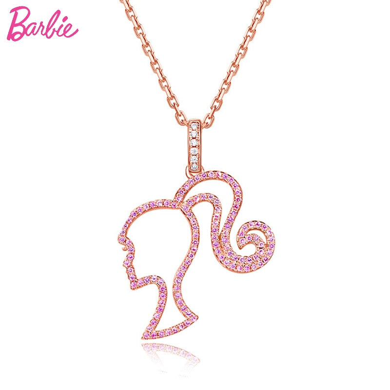 Classic Barbie Head Pattern Hollow Necklace Women's Jewelry 925 Sterling Silver Clothes Matching Girls Accessories Simple Design