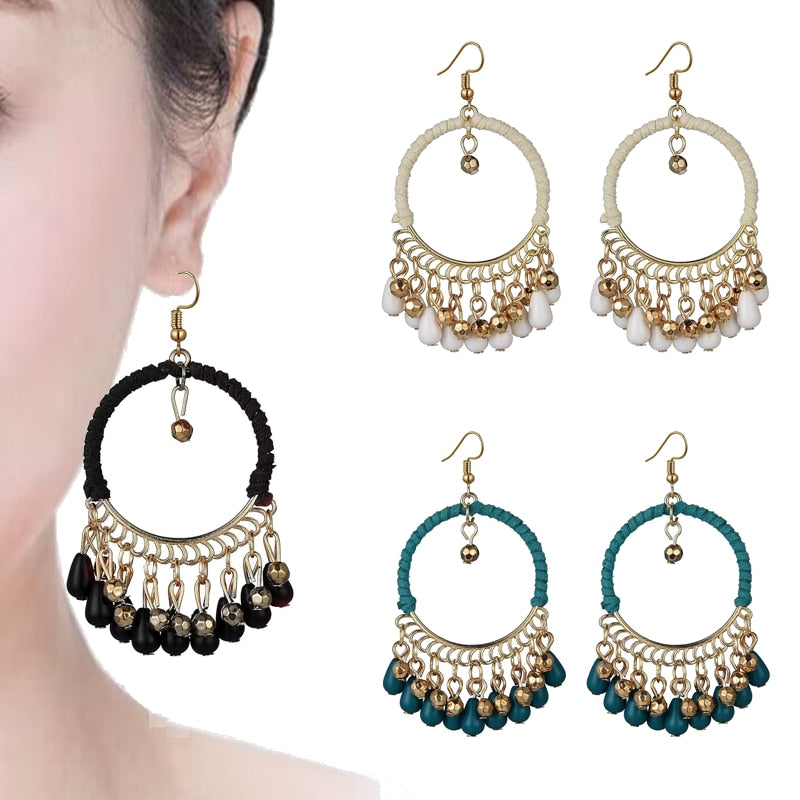 Boho Vintage Beads Tassel Wedding Earrings Indian Jhumka Ethnic Gold Color Round Drop Earrings Brincos Jewelry - Charlie Dolly