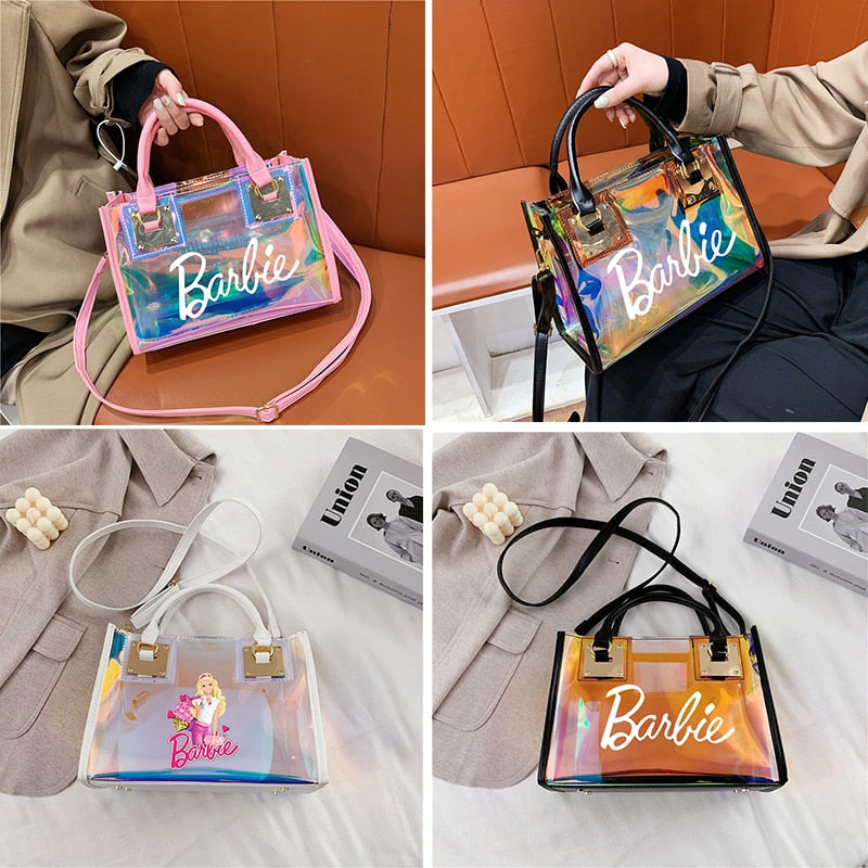 Barbie Princess Summer Transparent Handbag Anime Y2K Girls Lasers Beach Bag Shoulder Bag Ladies Tote Bags Pu Messenger Organizer - Charlie Dolly