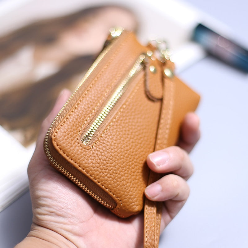 Wristlet Wallets for Women Coin Purse Genuine Leather Clutch Bags Ladies Money Credit Card Keychain Holder Short Wallet - Charlie Dolly