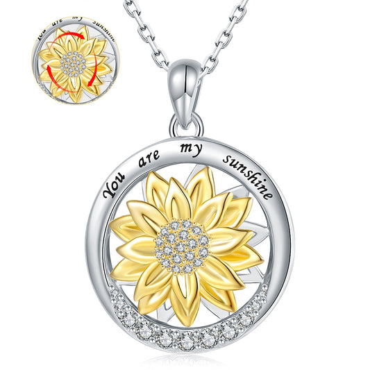 You are My Sunshine Sunflower Necklace 925 Sterling Silver Infinity Spinner Anxiety Pendant Birthday Jewelry Gifts for Women Mom