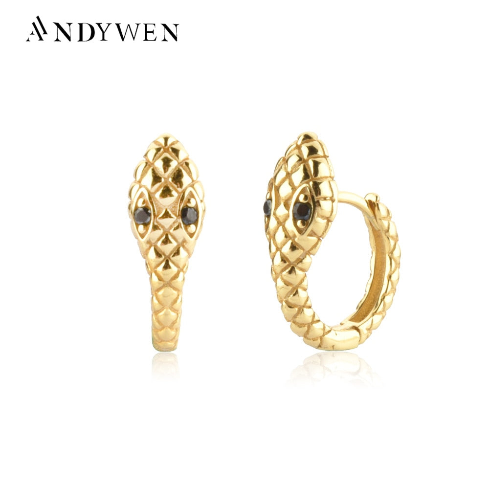 ANDYWEN 925 Sterling Silver Gold Snake Circle Huggies Hoops Women Fashion Luxury Jewelry 2020 Rock Punk Crystal Loops Piercing - Charlie Dolly