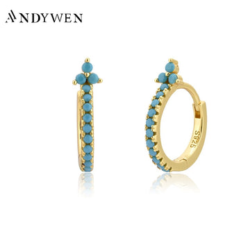 ANDYWEN 925 Sterling Silver Turquoise Hoops Earring Piercing Luxury Zircon CZ Round Loops Ohrringe Pendientes Fashion Fine Jewel - Charlie Dolly