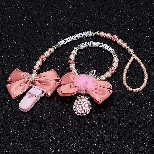 Personalised-any name set stunning pink bling pram charm/stroller toy Rattles bed toy rattle pacifier clip holder dummy clip - Charlie Dolly